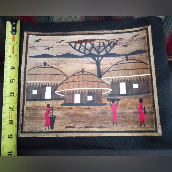 Banana Print Fibers African people Huts working in Safari - Picture 2 of 4